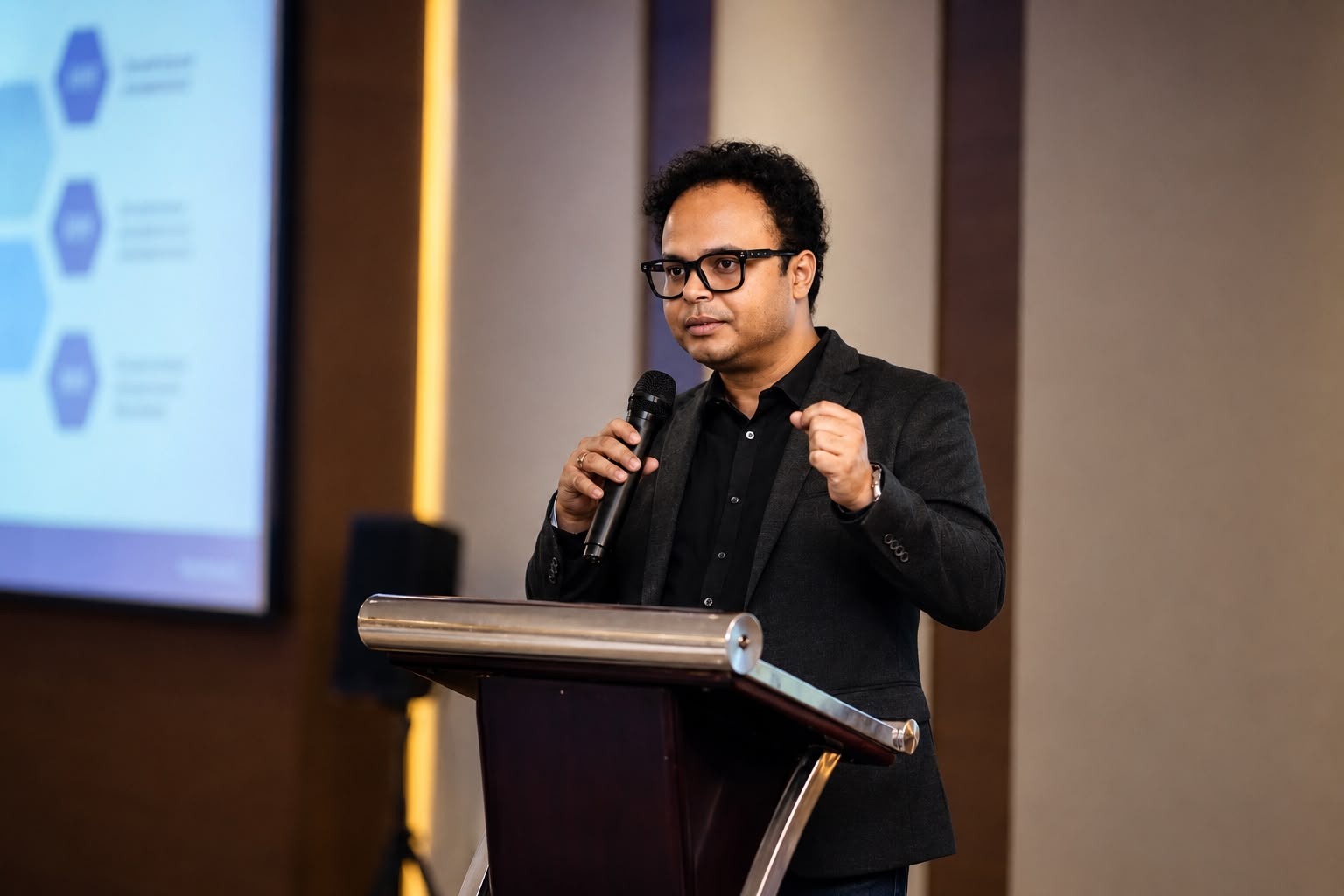 Dr. Raj Dutta speaking at a medical session
